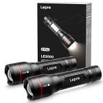 Lepro LED Torch 2 Pack - Super Bright, 5 Modes, Zoomable & Water Resistant - Small, 18650/AAA Battery Powered (Not Included) Flashlight for Camping, Power Cuts, Dog Walking & Gift