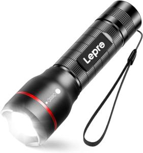 Lepro LED Torch - Super Bright, 5 Modes, Zoomable & Water Resistant - Small, 18650/AAA Battery Powered (Not Included) Flashlight for Camping, Power Cuts, Dog Walking, Cycling & Gift