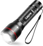 Lepro LED Torch - Super Bright, 5 Modes, Zoomable & Water Resistant - Small, 18650/AAA Battery Powered (Not Included) Flashlight for Camping, Power Cuts, Dog Walking, Cycling & Gift