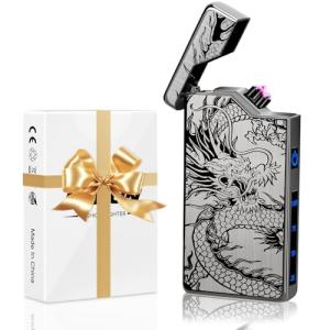 Gifts for Him Men: Electric Arc Plasma Dragon Lighter, Portable Rechargeable USB C Lighter Windproof and Flameless for Outdoor Camping Hiking, Cool Gadgets for Men