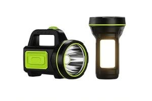 CAMPSLE Rechargeable LED Hand Torch with Side Lantern – Super Bright Flashlight, 2 Light Modes, USB Charging, Compact IPX5 Waterproof Torch for Camping, Fishing & Emergency Uses.