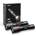 Lepro 2 Pack LED Torch Battery Powered, LE2050 Super Bright Handheld Flashlight, 5 Modes, Zoomable, Clip, Waterproof, Lightweight, for Camping, Emergency Use, Dog Walking, Gift for Kids, Dad, Men, Boy