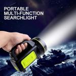 CAMPSLE Rechargeable LED Hand Torch with Side Lantern – Super Bright Flashlight, 2 Light Modes, USB Charging, Compact IPX5 Waterproof Torch for Camping, Fishing & Emergency Uses.