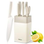 Knife Set, 7 Piece Kitchen Knives Set for Chef, Sharp Knife Set with Universal Plastic Knife Block, Anti-Rust Kitchen Knife Block Set with Built-in Sharpener