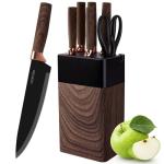 lapelux Knife Set,6 Piece Kitchen Knife Set-Kitchen Knives with Block, Wood Grain Handle, Stainless Steel Knivese with Chef, Bread Knife,for Cutting Meat/Vegetables/Fruit.
