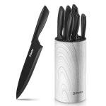 D.Perlla Knife Set, 7 Piece Kitchen Knife Set with Detachable Round Upright Knife Cylinder, Stainless Steel Black Coating, Lightweight and Non-Slip Handles, for Easy Cleaning and Drying