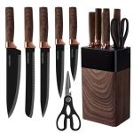 lapelux Knife Set,6 Piece Kitchen Knife Set-Kitchen Knives with Block, Wood Grain Handle, Stainless Steel Knivese with Chef, Bread Knife,for Cutting Meat/Vegetables/Fruit.