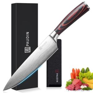 PAUDIN Chef Knife, Kitchen Knife 8 inch Professional, Japanese Knife，High Carbon Stainless Steel Chopping Knife, Carving Knife with Pakkawood Handle, Gift Box for Family & Restaurant