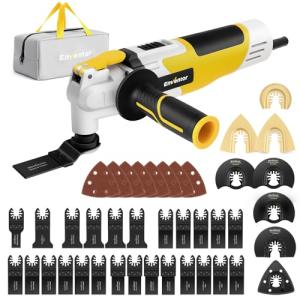 Enventor Oscillating Multi Tools, 280W 15000-22000 OPM Electric Corded Multi Tool, 6 Variable Speeds, 3°Oscillation Angle, Quick-fit Blade Design, Auxiliary Handle, with 43pcs Accessories 86229