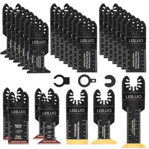 LEILUO 32 Pcs Titanium Multi Tool Blades Kits for Wood Nails Drywall Cutting Oscillating Tool Accessories with Storage Bag Compatible with DeWalt Makita Dremel and More