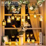 Romadedi Gold Lantern Wedding Decor - 10Pcs Hanging Small Decorative LED Lantern Candle Holders for Christmas Table Decoration Moroccan Ramadan Outdoor Halloween Party