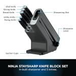 Ninja Foodi StaySharp Knife Block with Integrated Sharpener, 5-Piece Set, Includes Kitchen and Herb Scissors, Black/Stainless Steel, K32005UK