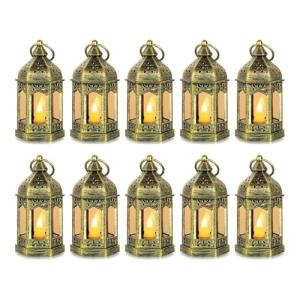 Romadedi Gold Candle Lantern Christmas - 10pcs Hanging Small Decorative LED Lantern Bulk for Halloween Table Decoration Wedding Decor Moroccan Ramadan