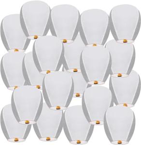 White Chinese Sky Lanterns, 20 Pcs, Large Paper Lanterns for Weddings, Birthday, Memorial, Christmas (White)