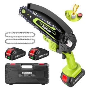 Supstable Mini Chainsaw 6 Inch, Electric Chainsaw Cordless, Battery Powered Chain Saw with Oiler, 2pcs 2000mAh Batteries, Small Handheld Garden Saws for Tree Branch Wood Cutting, Gifts for Men Women