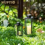 NUPTIO Lantern Outdoor for Candle Black: 24cm Tall Living Room Garden Candle Lanterns Hanging Indoor Outside Decorative Memorial Metal Glass Christmas Halloween Wedding Centrepieces Black Ornament