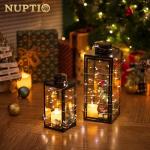 NUPTIO Lantern Outdoor for Candle Black: 24cm Tall Living Room Garden Candle Lanterns Hanging Indoor Outside Decorative Memorial Metal Glass Christmas Halloween Wedding Centrepieces Black Ornament
