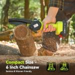 Supstable Mini Chainsaw 6 Inch, Electric Chainsaw Cordless, Battery Powered Chain Saw with Oiler, 2pcs 2000mAh Batteries, Small Handheld Garden Saws for Tree Branch Wood Cutting, Gifts for Men Women