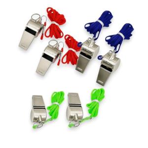 Silver Whistles Lanyard Nylon Cords Whistles Stainless Steel Metal Whistle Ideal For Football Coaches Referees Sports Training Captain Loud Crisp Sound Whistle Features Randomly Assorted Colors (2PC)