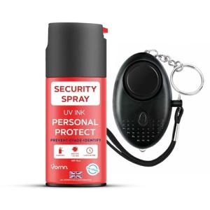 Self-Defence Spray with LOUD personal Alarm | UK Legal Spray | Foul smelling Criminal Identifier | Red Dye, UV | VORNN Personal Safety Marker for Men & Women (1x Spray 1x Alarm)