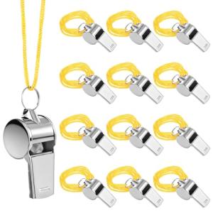 SynHHergyx 12 PCS Stainless Steel Sports Whistles Loud Crisp Sound Whistles Coaches Whistle with Lanyard Bulk for Coaches Referees Officials and Outdoor Sports