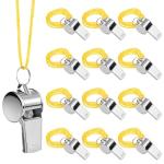 SynHHergyx 12 PCS Stainless Steel Sports Whistles Loud Crisp Sound Whistles Coaches Whistle with Lanyard Bulk for Coaches Referees Officials and Outdoor Sports