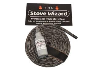 The Stove Wizard Black Stove Rope Kit 12mm x 2.5m Long with Large 50ml Super Seal Adhesive Flues Glass Door Seals Wood Burning Replacement Made In The UK