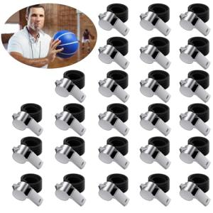 Liwein 25Pcs Coach Whistle, Sport Whistle with Lanyard Stainless Steel Whistle Referee Whistle Metal Whistle for School Sports Training Football Emergency Survival Coach Whistle (25)