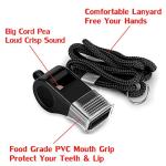 Hipat Whistle, 2 Packs Sports Whistles with Lanyard & Mouth Grip, Loud Crisp Sound, Black Plastic Whistles Ideal for Coaches, Referees, and Officials