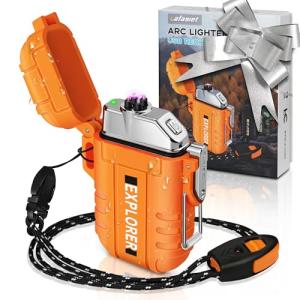 lafagiet USB Rechargeable Lighter, Waterproof Dual Arc Lighters for Camping Hiking Outdoor Survival Kits (Upgrade-Orange)