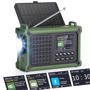 ROCAM 12000mAh Emergency Radio with Solar & Hand Crank Powered, DAB/FM Wind Up Radio with Bluetooth 5.0, Hi-Fi Sound, Color Display, 5W Torch for Camping Survival Indoor - CR1030DAB