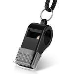 Hipat Whistle, 2 Packs Sports Whistles with Lanyard & Mouth Grip, Loud Crisp Sound, Black Plastic Whistles Ideal for Coaches, Referees, and Officials