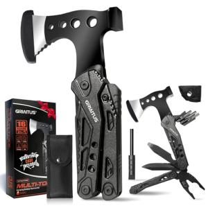 Camping Accessories Multi Tool Gifts for Men Dad 16in1 Multitool Survival Gear with Hammer Pliers Saw Screwdrivers Bottle Opener Whistle Mens Gifts Father's Day Gifts from Daughter Son