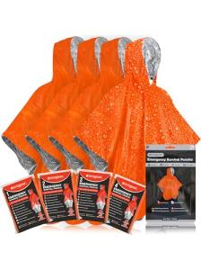 aZengear Emergency Survival Poncho (4pc) Thermal Mylar Foil Coating Blanket for Heat Retention and Rain | Reversible with Hood | Waterproof, Windproof, Portable, Hands-free, Outdoor Kit