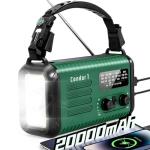 Wind Up Solar Radio, Emergency Crank Radio, 20000mAh Survival Solar Hand Crank Weather Radio with AM/FM, Battery Powered Radio with Cell Phone Charger, Flashlight & SOS for Emergencies/Home
