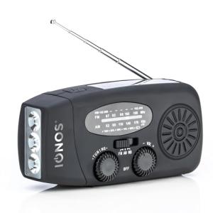 Status IONOS Multifunctional Portable Wind Up Radio, FM/AM/WB, Solar and Hand Crank Powered, 3 LED Torch and USB Charging, 4.5Hr Playtime, Emergency and Outdoor Essential, Black, ALMERE1PKB6