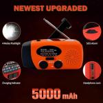 5000mAh Wind Up Solar Radio, Emergency Crank Weather Radio, Solar Radio with Torch, NOAA/FM/AM Solar Radios, Portable Survival Radio with SOS, USB Mobile Phone Charger for Camping Outdoor(Orange)