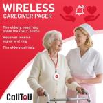 CallToU Wireless Personal Alarms for Elderly Call Button Panic Alarm 500ft Nurse Call Bell Patient SOS System for Home/Personal Caregiver Pager with 1 UK Plug-In Receiver 1 Waterproof Button