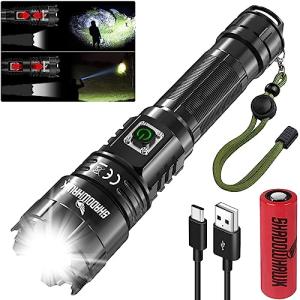 Shadowhawk Torches LED Super Bright, 500000 Lumens Rechargeable LED Torch, USB Flashlight, XHP70.2, IP67 Waterproof, 5 Light Modes Zoomable, for Camping Hiking Emergency