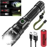 Shadowhawk Torches LED Super Bright, 500000 Lumens Rechargeable LED Torch, USB Flashlight, XHP70.2, IP67 Waterproof, 5 Light Modes Zoomable, for Camping Hiking Emergency