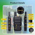 Retevis RT619 Walkie Talkie Rechargeable, 90g Mini Walkie Talkies, 1300mAh Long Lasting Battery, VOX Handsfree, 10 Level Squelch, License-Free PMR446 Two Way Radio for Outdoor, Camping (2 Pack, Black)