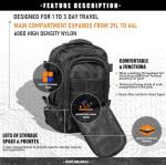 Miramrax Tactical Backpack Military Hiking Daypack - Molle Backpack for Men 3 Day Assault Pack Bug Out Bag for Camping Travel Army Hunting Gym Rucksack Survival (Black)
