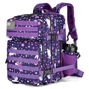 Lovelinks21 25L Tactical Military Backpack Small Travel Rucksack for Men and Women Assault Pack Bug Out Bag Molle Daypack Gym Backpack with Bottle Holder (Purple Pony)