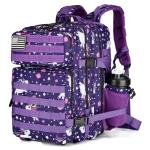 Lovelinks21 25L Tactical Military Backpack Small Travel Rucksack for Men and Women Assault Pack Bug Out Bag Molle Daypack Gym Backpack with Bottle Holder (Purple Pony)