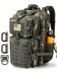 Hannibal Tactical 45L MOLLE Assault Backpack, Tactical Backpack Military Army Camping Rucksack with Bottle Holder, 3-Day Pack Trip w/USA Flag Patch, D-Rings, US Woodland