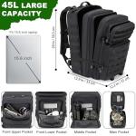 Tactical Backpack 45L Army Military Rucksack, Water Resistant MOLLE EDC Pack, Large 3 Day Bug Out Bag for Men & Women, Durable Outdoor Gear for Hiking, Camping, Hunting, Fishing,Travel (Black)