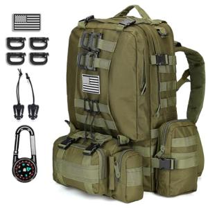 CALUOMATT Large Military Tactical Backpack for Men, 40-50L Backpacks for Women, Bug out Bag Army 3 Days Pack Bags Rucksack with Molle System Green