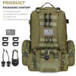 CALUOMATT Large Military Tactical Backpack for Men, 40-50L Backpacks for Women, Bug out Bag Army 3 Days Pack Bags Rucksack with Molle System Green
