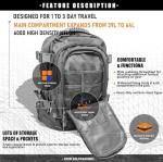 Miramrax Tactical Backpack Military Army Daypack - Assault Pack for Men Molle Backpacks Bug Out Bag 3 Day Pack for Hiking Camping Travel Hunting Rucksack Trekking Grey