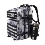 45L Large Tactical Military Backpack for Women and Men, Assault Pack Army 3 Day Molle Bug Out Bag with Adjustable Water Bottle Holder, Gym EDC Daypack Rucksack for Camping Motorcycle, Balck White Camo